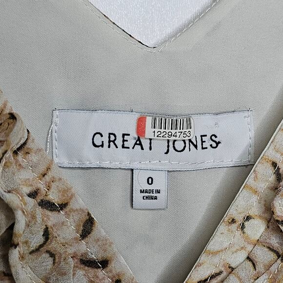 Great Jones Python Ruffle Dress Size 0 Midi V-Neck A-Line Sleeveless Flirty Boho - Picture 7 of 10